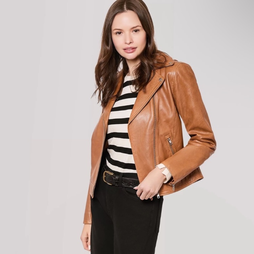 NWOT American Leather Co. Washed Leather Moto Jacket Brown 16 Regular never worn